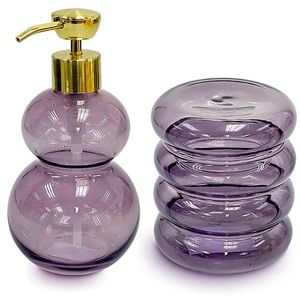 wild sage glass rings jars/soap dispenser sets NWT in purple and yellow